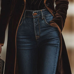 Brown velvet colour-block coat with lapel collar and pockets by Christine Brewer, featuring a stylish and cozy design.