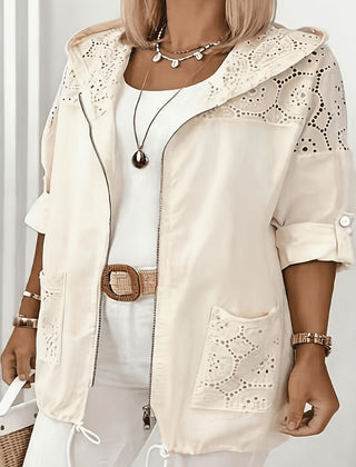 Women’s Iris hooded jacket by Christine Brewer, featuring a stylish outerwear design with a hood and comfortable fit.