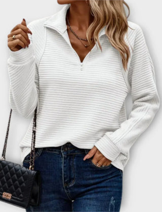 Katherine V-neck half-zip sweater for women by Christine Brewer, featuring a cozy knit design and a stylish half-zip front.
