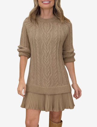 Leslie knit sweater dress for women by Christine Brewer, featuring a cozy, stylish design with long sleeves and a fitted silhouette.