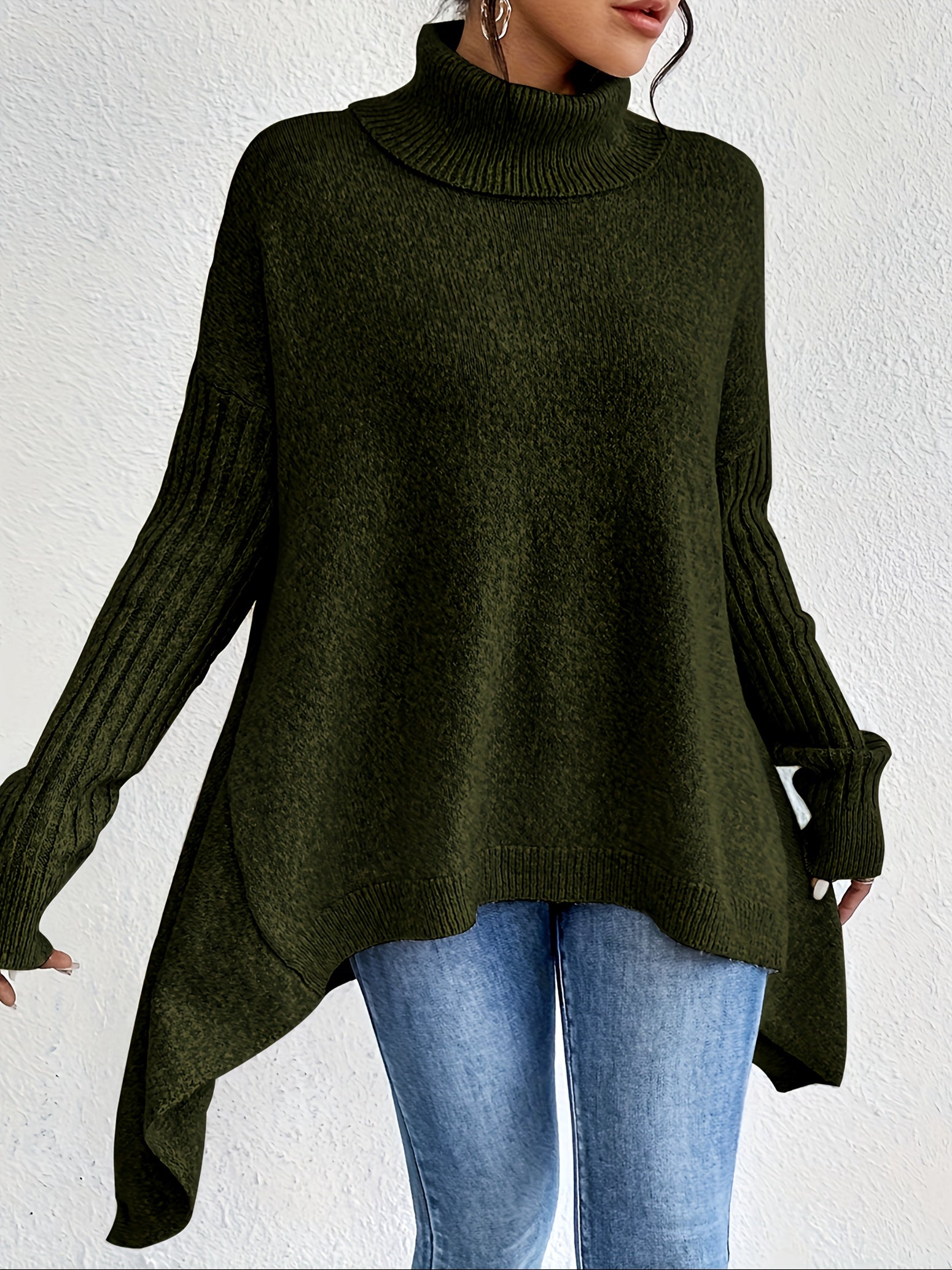 Christine Brewer Bridget high neck women's sweater in soft knit, featuring a cozy, stylish fit with long sleeves and a ribbed collar.