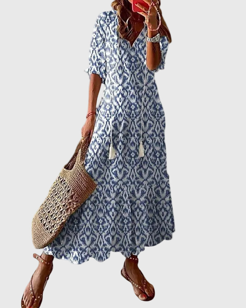 Amalia | Maxi Dress Women Boho V-Neck Summer Lightweight Flowy Printed Casual Vacation