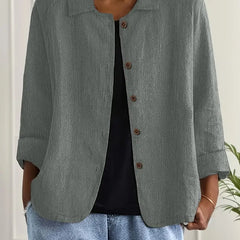Women’s lightweight casual jacket with button front in Ella style by Christine Brewer, shown in a neutral color.