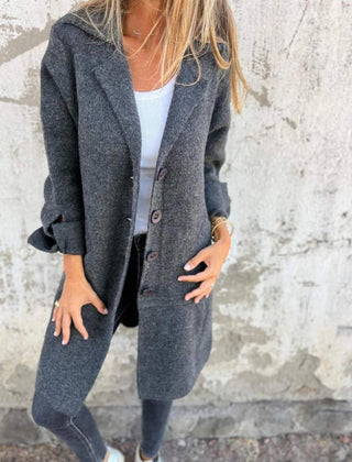 Longline knit top for women by Christine Brewer, featuring a cozy, stylish design with a fitted silhouette and soft fabric.