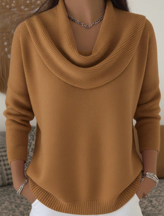 Christine Brewer Daphne women's knit sweater, cozy cream-colored long-sleeve knit top with ribbed cuffs and neckline.