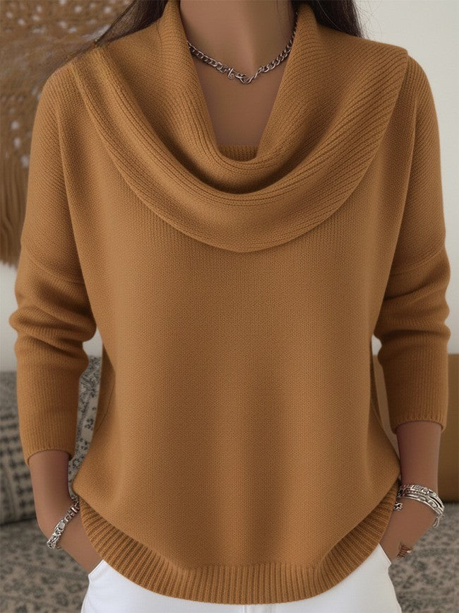 Christine Brewer Daphne women's knit sweater, cozy cream-colored long-sleeve knit top with ribbed cuffs and neckline.
