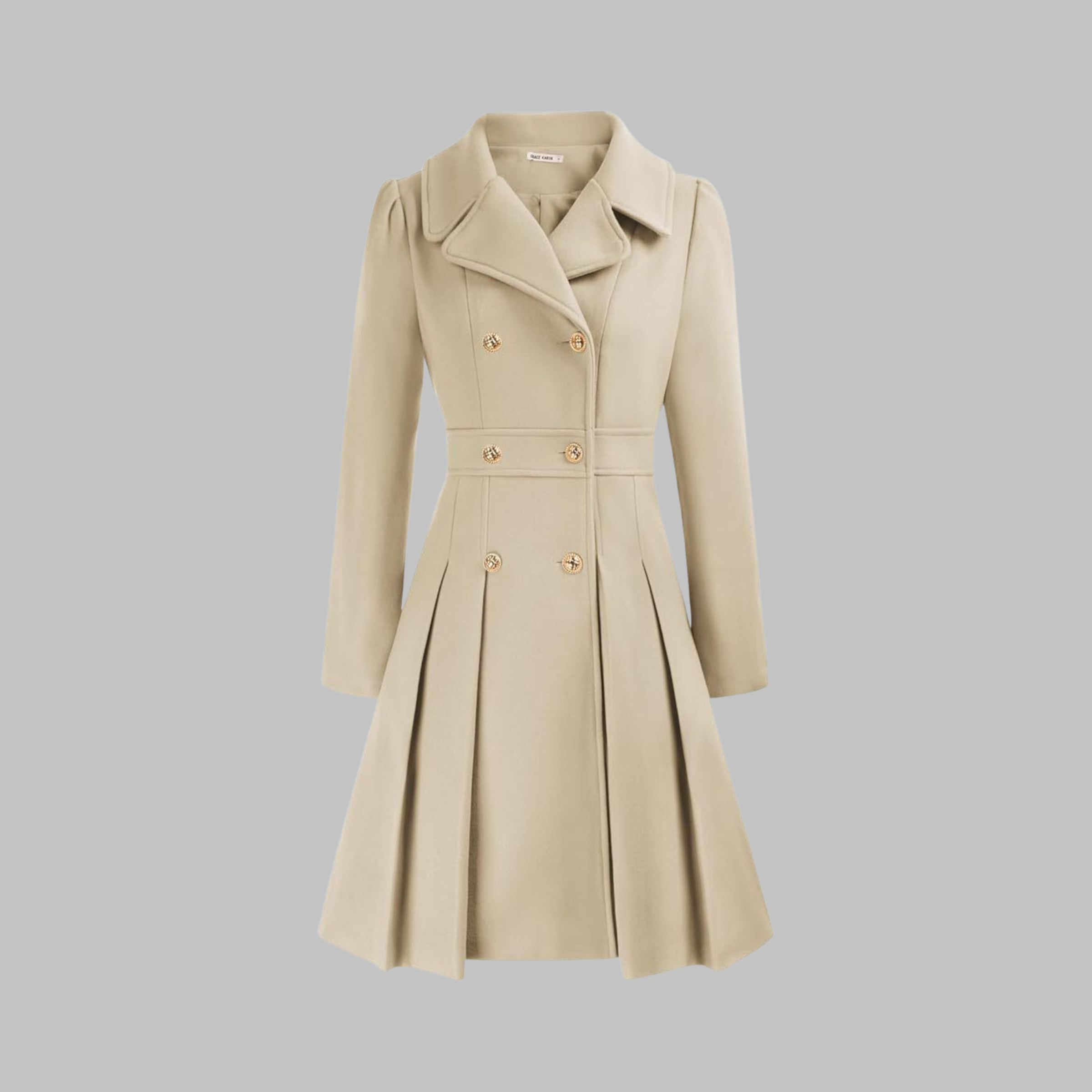 Christine Brewer Dami Classy Double Button Long Sleeve Coat, stylish black outerwear with tailored fit and elegant design.