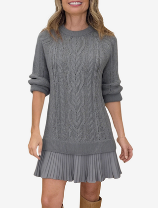 Leslie knit sweater dress for women by Christine Brewer, featuring a cozy, stylish design with long sleeves and ribbed texture.