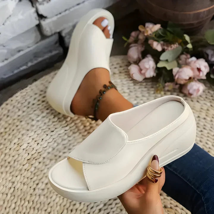 Eliza women's orthopedic slip-on wedge sandals by Christine Brewer featuring comfortable design and supportive footbed.