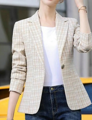 Women’s tailored office blazer by Christine Brewer, Esme single-button blazer in classic black, with structured fit and lapel collar.