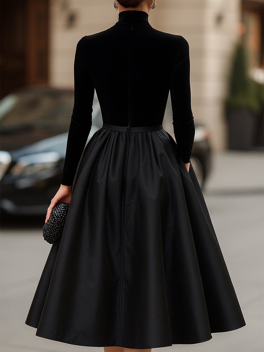 Gretchen | Black Velvet Midi Dress for Women