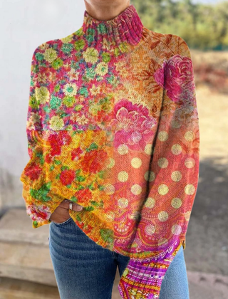 Christine Brewer Elise floral polka dot sweater for women, featuring a cozy knit with colorful floral and polka dot patterns.