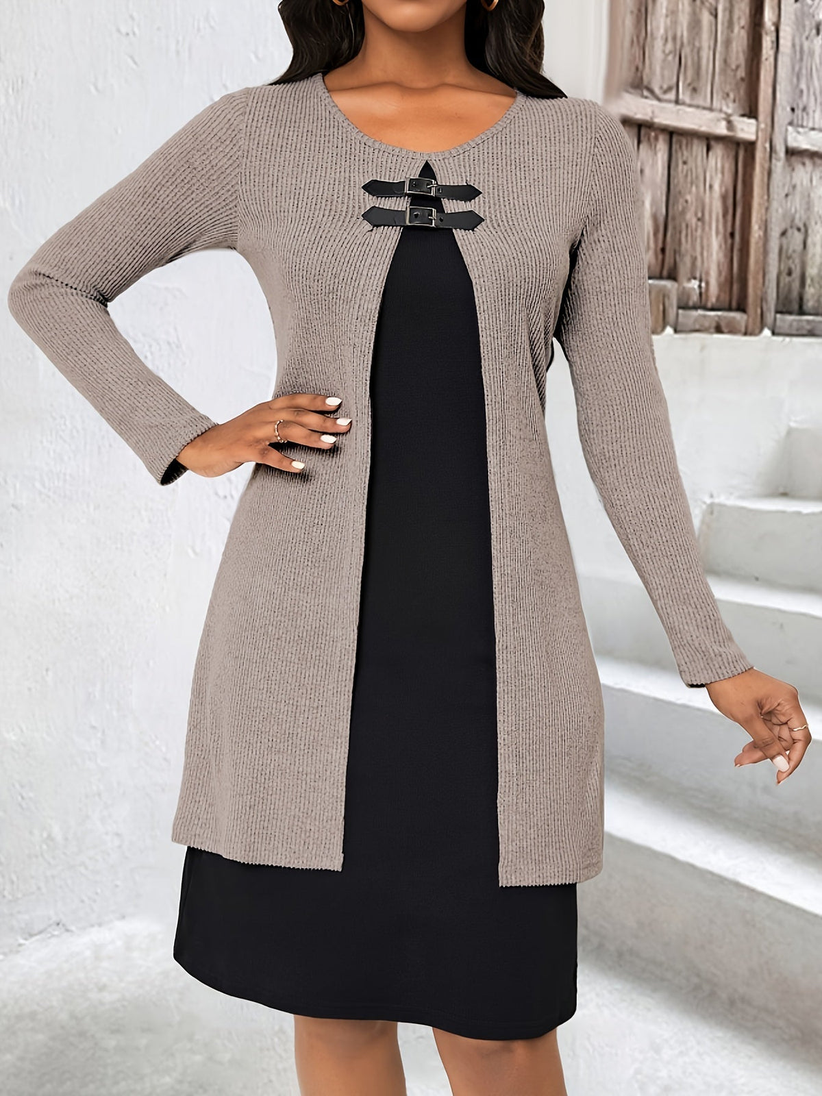Rosetta | Ribbed Long Sleeve Midi Dress for Women