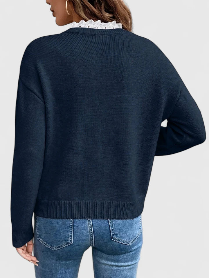 Christine Brewer Bonnie knit sweater for women, cozy and stylish with a textured pattern and ribbed cuffs.