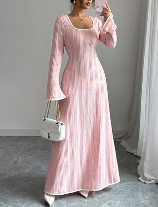 White Christine Brewer A-Line Bodycon ribbed knit maxi dress with split joint and square neckline, elegant and form-fitting.