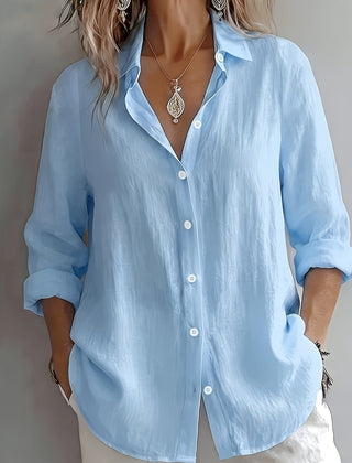 Christine Brewer Mia women's button-up shirt, stylish long-sleeve top in soft fabric, shown in a natural pose.