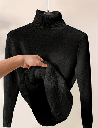 Christine Brewer Peyton women's turtleneck sweater in cozy knit fabric, shown in a close-up of the textured beige material.