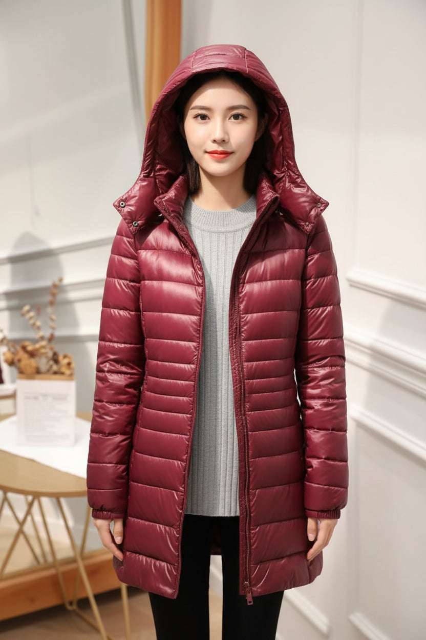 Jutta | Women's Long Winter Coat Hooded Quilted Insulated Warm Zip-Up