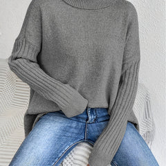 Christine Brewer Bridget high neck sweater for women, featuring a cozy fit and ribbed texture in a neutral color.