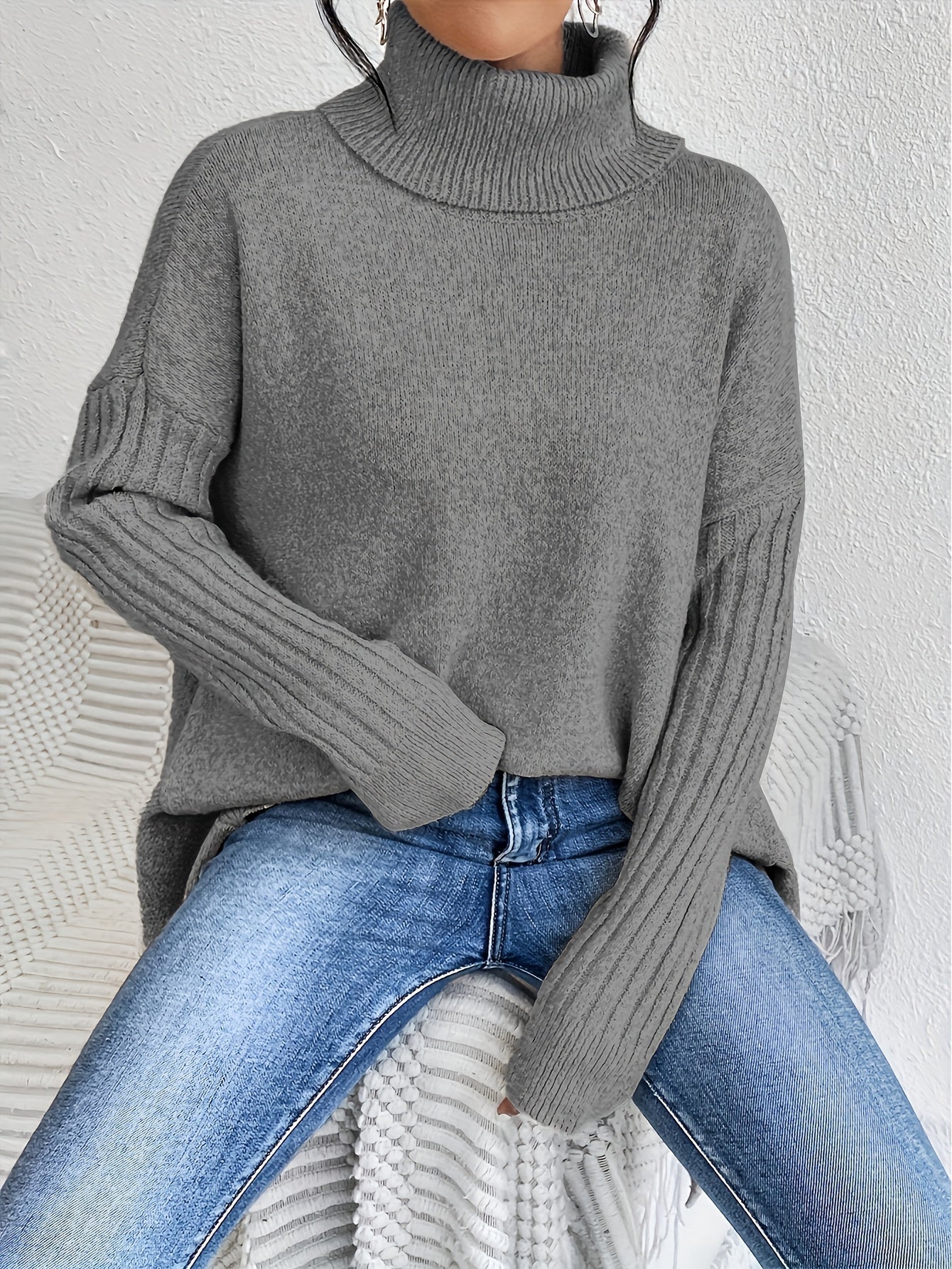 Christine Brewer Bridget high neck sweater for women, featuring a cozy fit and ribbed texture in a neutral color.