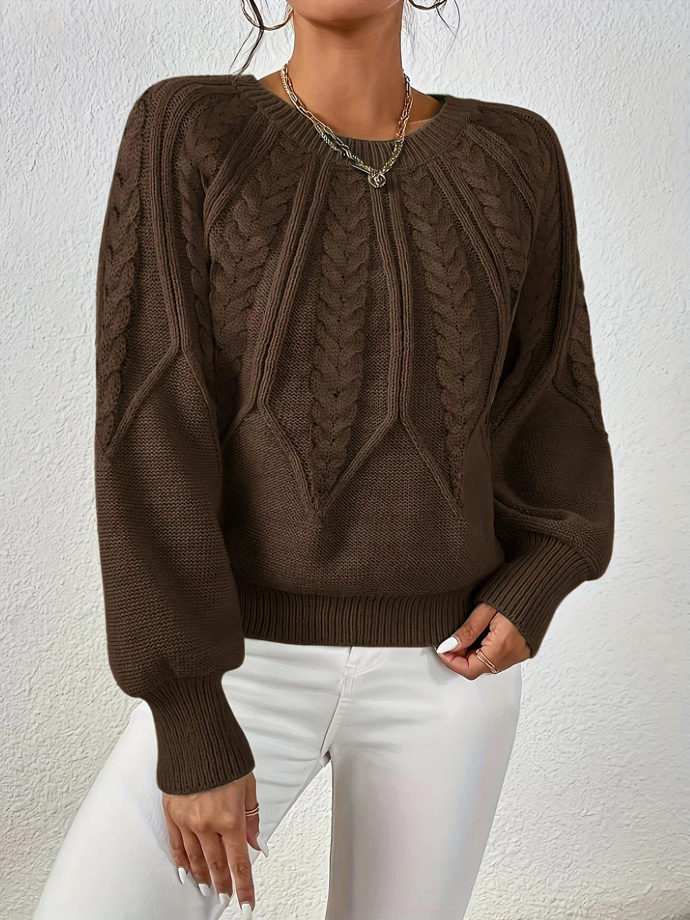 Esme knit sweater for women by Christine Brewer, featuring a cozy, textured knit design in a neutral color.