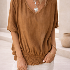 Christine Brewer Ella V-Neck Top for Women, stylish T-shirt featuring a classic V-neck design, in a soft, comfortable fabric.