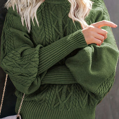 Christine Brewer Mila cable knit high neck sweater for women, featuring a cozy high neckline and textured knit pattern.