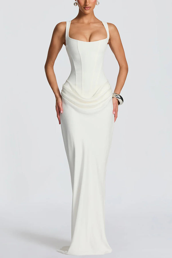 Christine Brewer summer maxi dress for women with square neck and bodycon fit, stylish and comfortable for warm weather.
