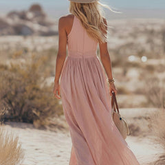 Sleeveless cotton maxi dress for women by Christine Brewer, featuring a flowy silhouette and casual summer style.