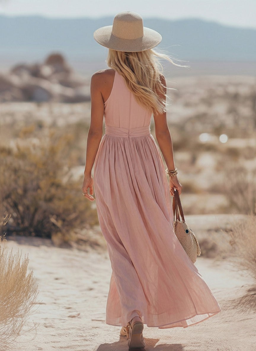 Sleeveless cotton maxi dress for women by Christine Brewer, featuring a flowy silhouette and casual summer style.
