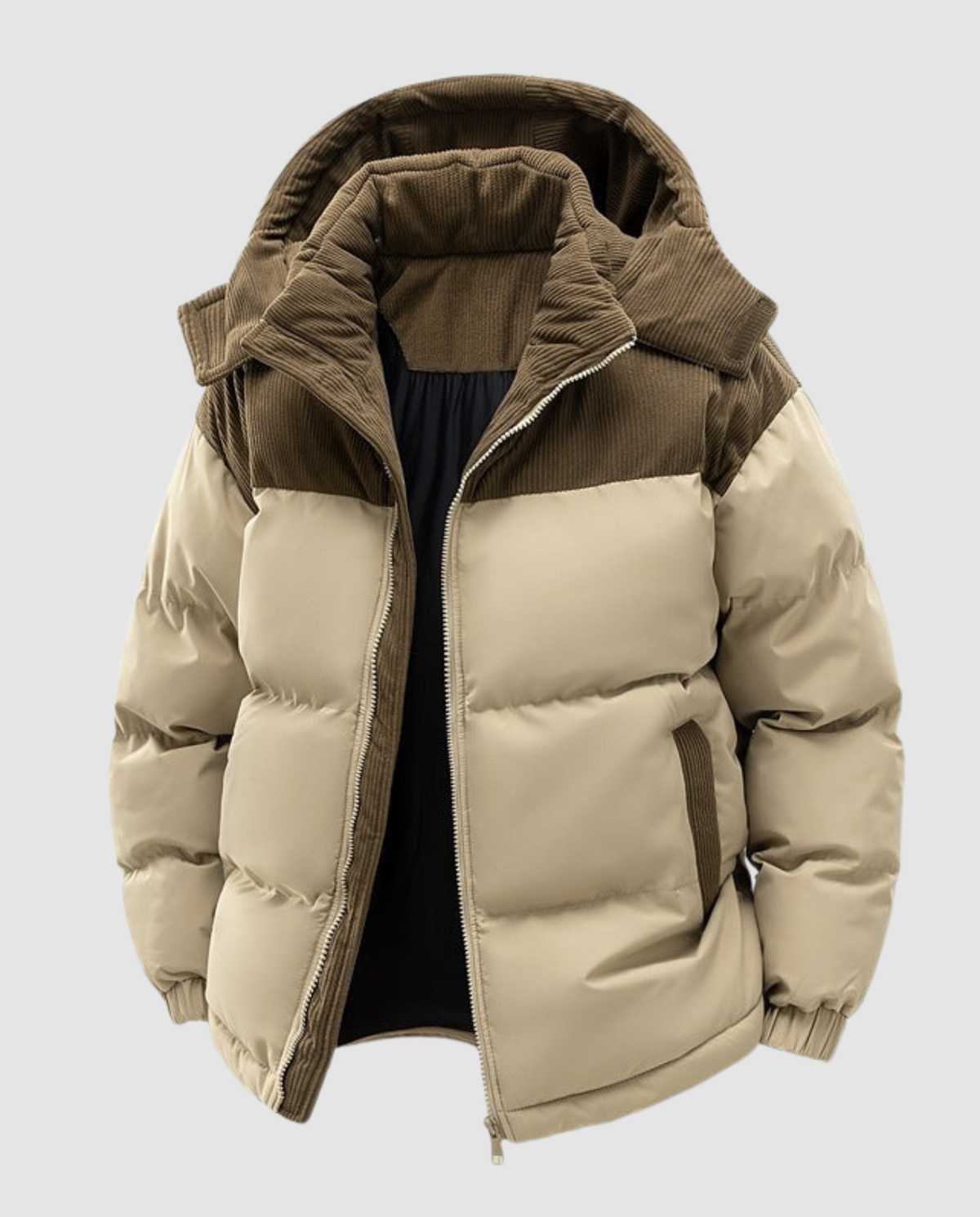 Cora cozy puffer jacket for women by Christine Brewer, featuring a warm, quilted design with a high collar and stylish silhouette.