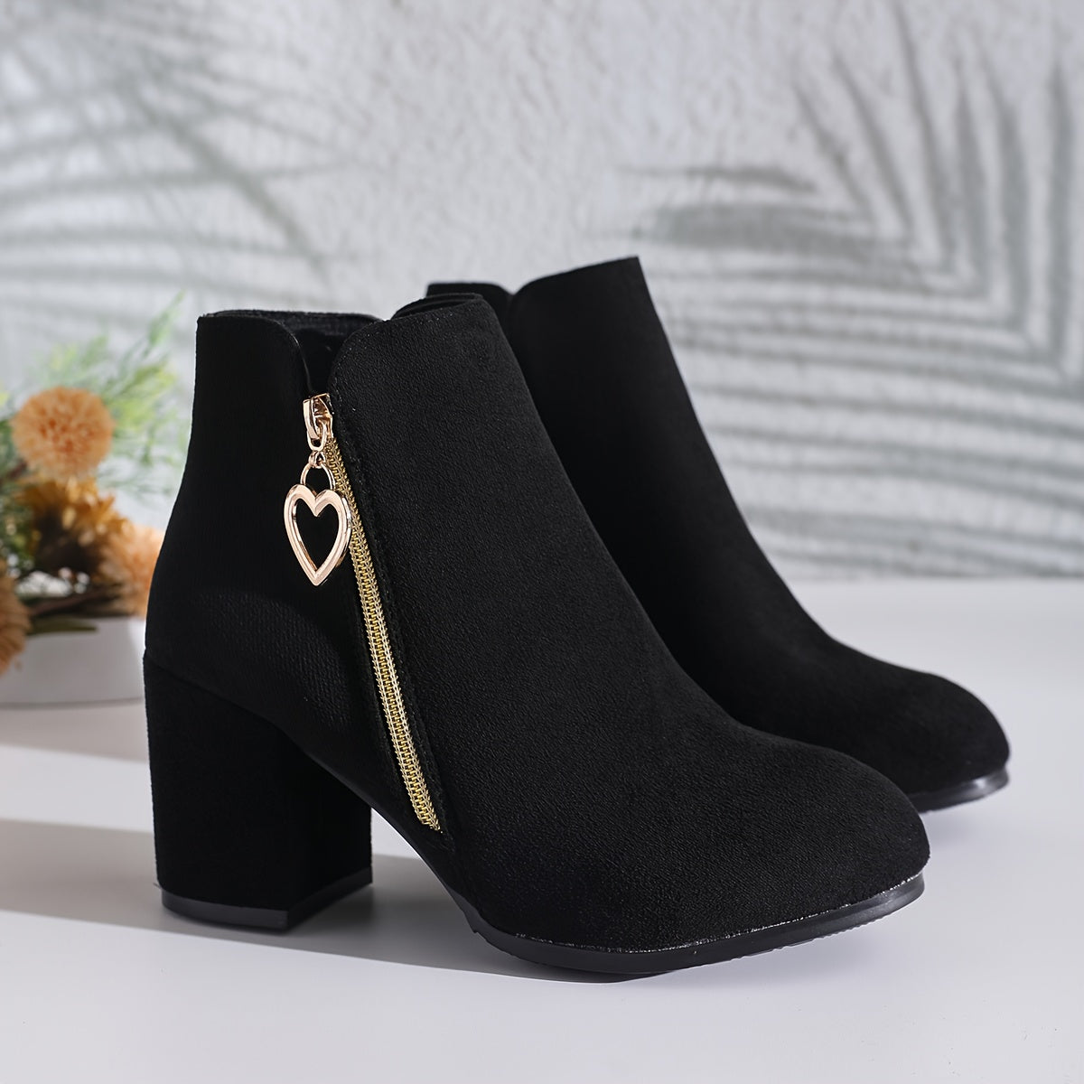 Beryl | Ankle Boots, Women, Warm, Fleece Lined, Block Heel, Side Zip, Winter, Slip On,
