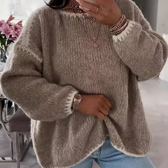 Taylor knit sweater for women by Christine Brewer, featuring a cozy, textured knit design in soft, neutral tones.