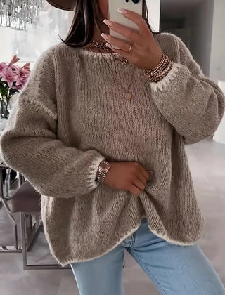 Taylor knit sweater for women by Christine Brewer, featuring a cozy, textured knit design in soft, neutral tones.