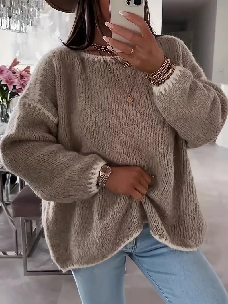 Taylor knit sweater for women by Christine Brewer, featuring a cozy, textured knit design in soft, neutral tones.