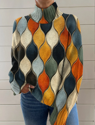 Women’s Audrey graphic sweater by Christine Brewer featuring a stylish design, soft knit fabric, and cozy fit.