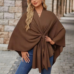 Christine Brewer Cecilia knit poncho for women, stylish top with cozy knit fabric, draped design, and versatile fall fashion.