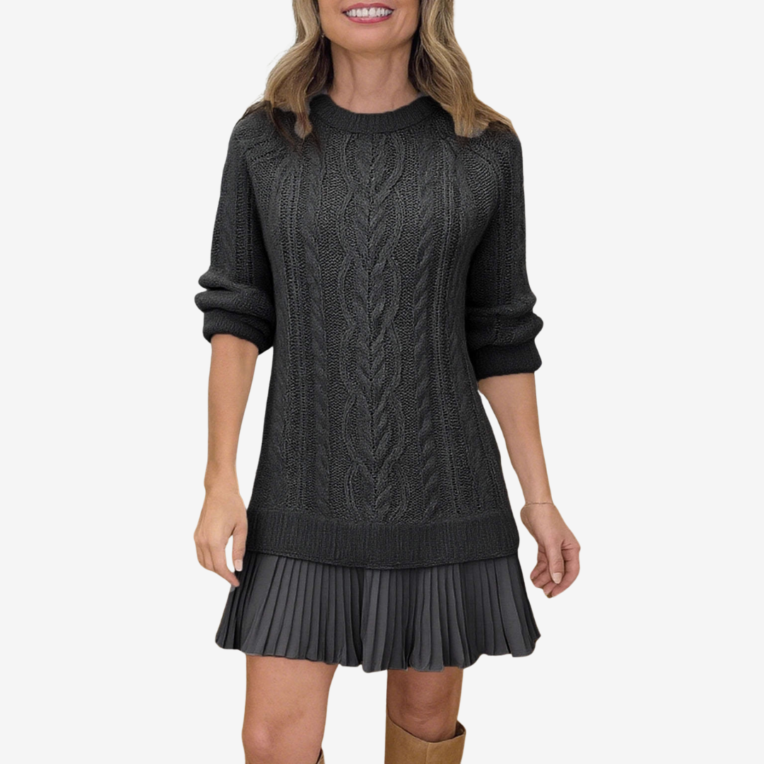 Leslie knit sweater dress for women by Christine Brewer, featuring a cozy, fitted design in soft knit fabric.