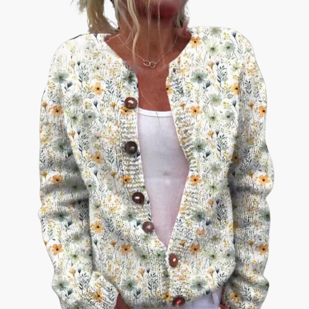 Darlene | Ribbed Floral Crew Neck Cardigan for Women