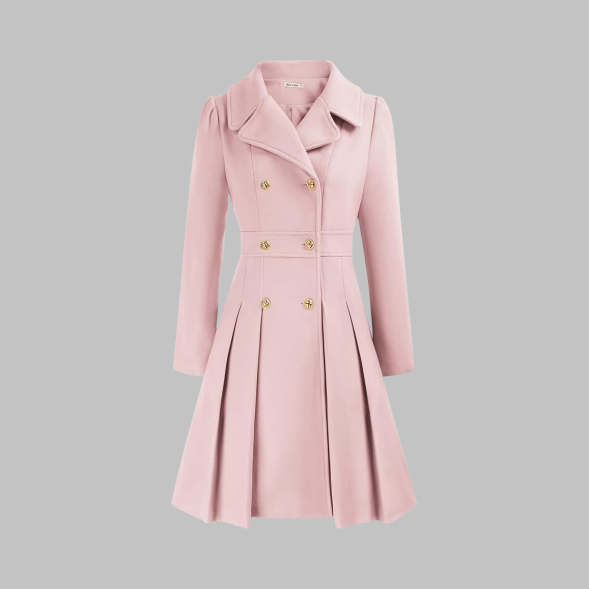 Dami Classy Double Button Long Sleeve Coat by Christine Brewer, featuring a tailored design with buttons and long sleeves.