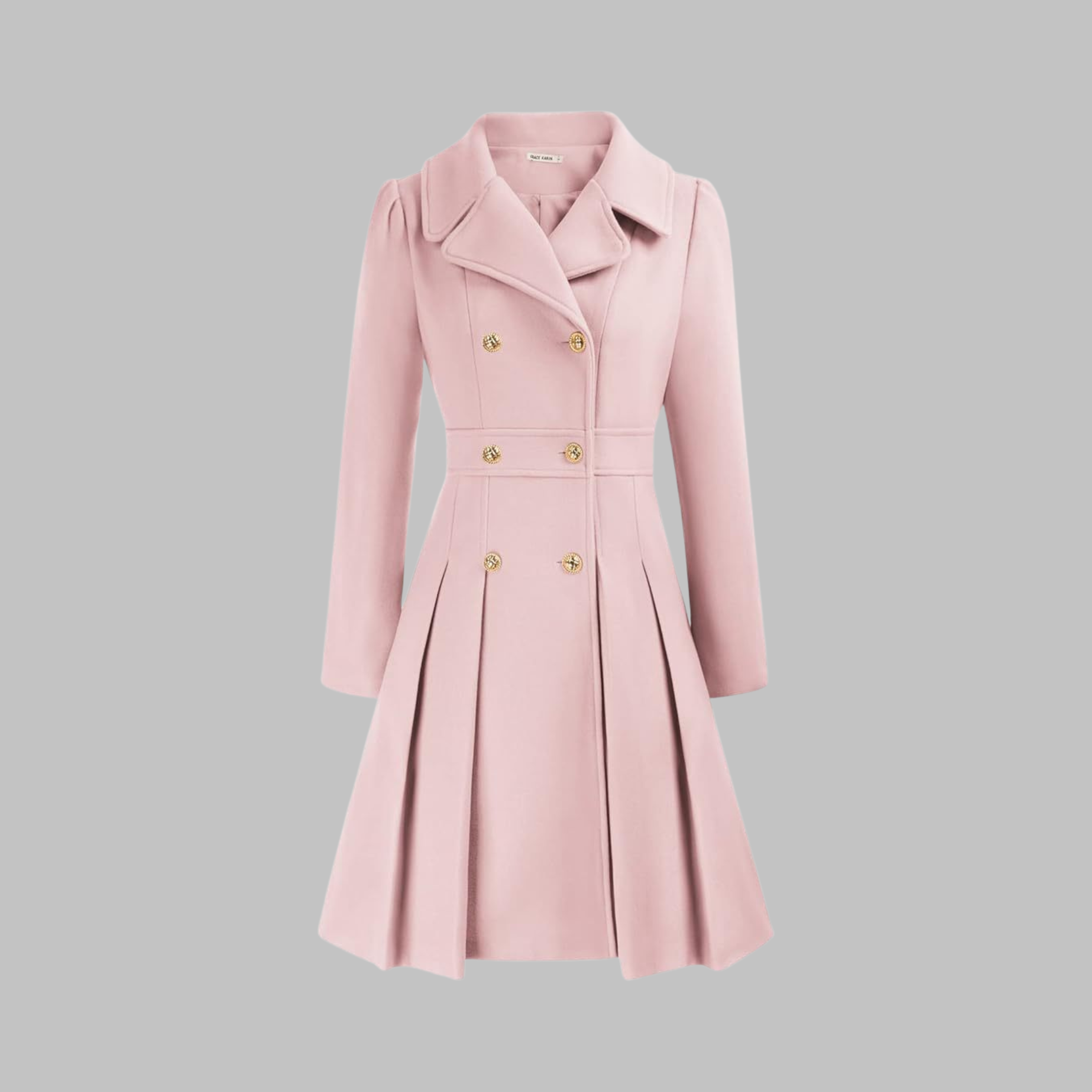 Dami Classy Double Button Long Sleeve Coat by Christine Brewer, featuring a tailored design with buttons and long sleeves.