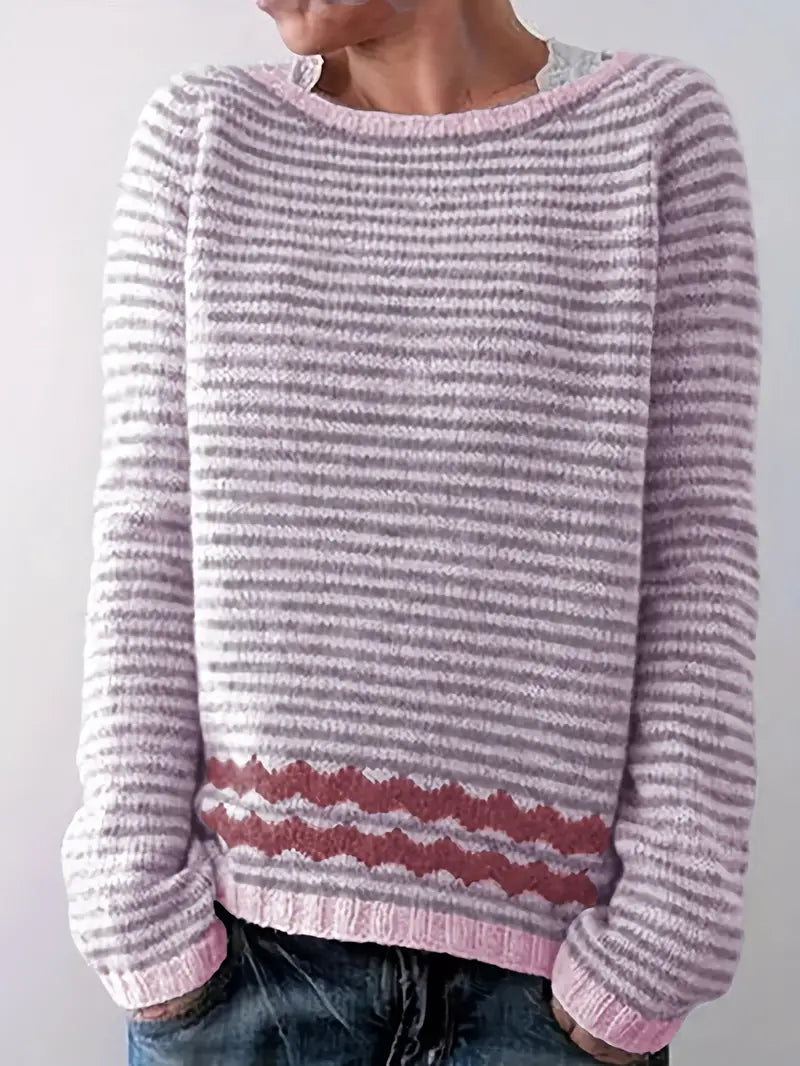 Christine Brewer Holly striped women's sweater with a cozy fit, featuring bold horizontal stripes in various colors.
