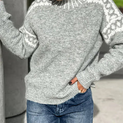Women’s high neck Nordic sweater by Christine Brewer, featuring cozy knit fabric and classic Nordic pattern in natural colors.