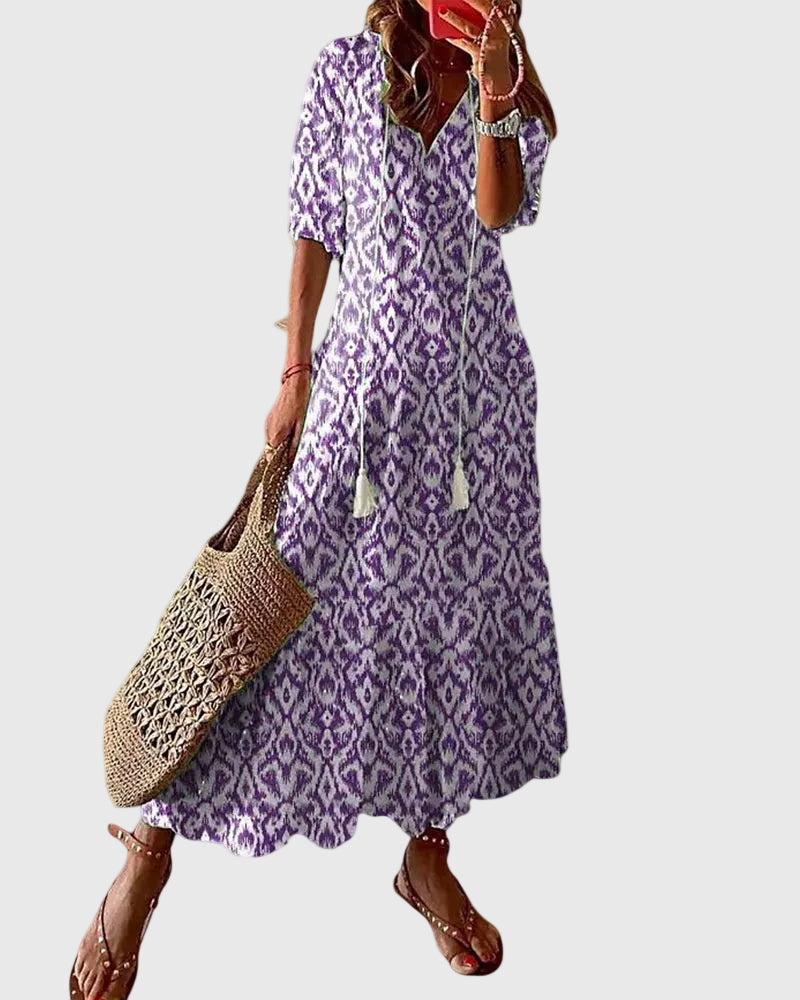 Amalia | Maxi Dress Women Boho V-Neck Summer Lightweight Flowy Printed Casual Vacation