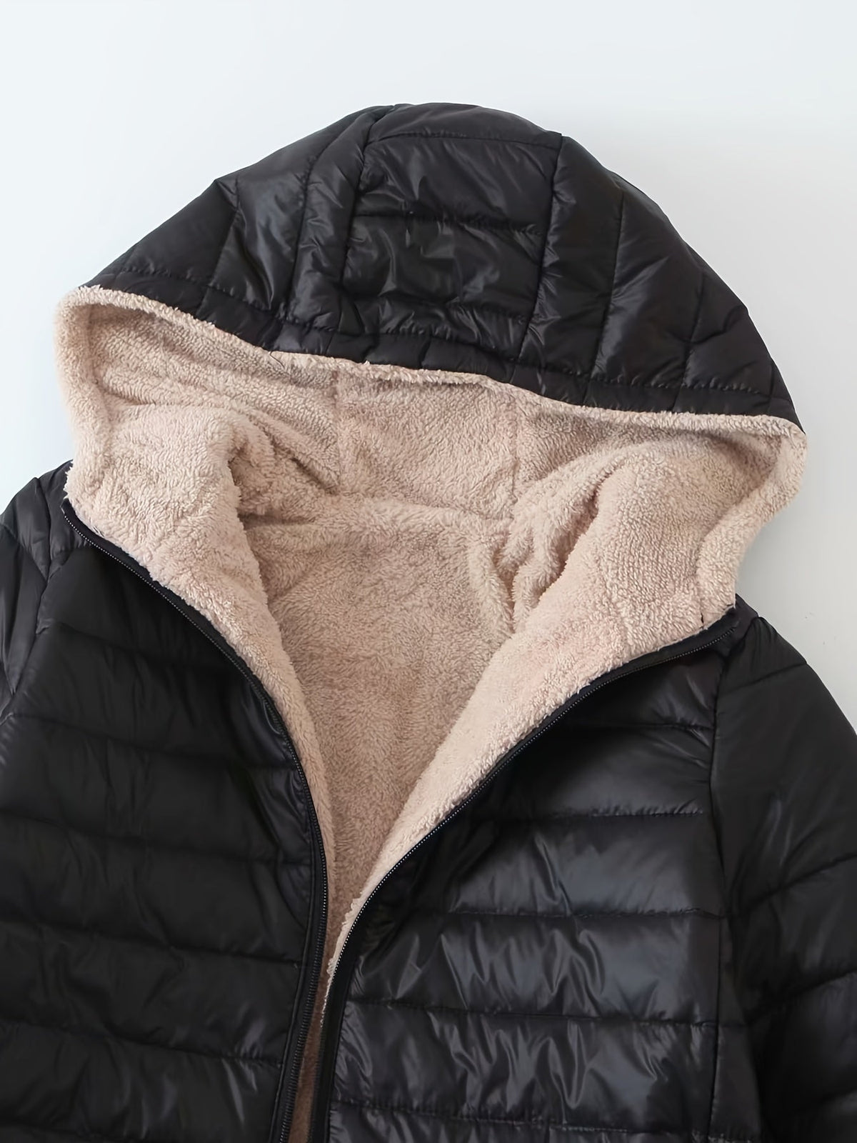 Elsa | Fleece Longline Hooded Puffer Coat for Women