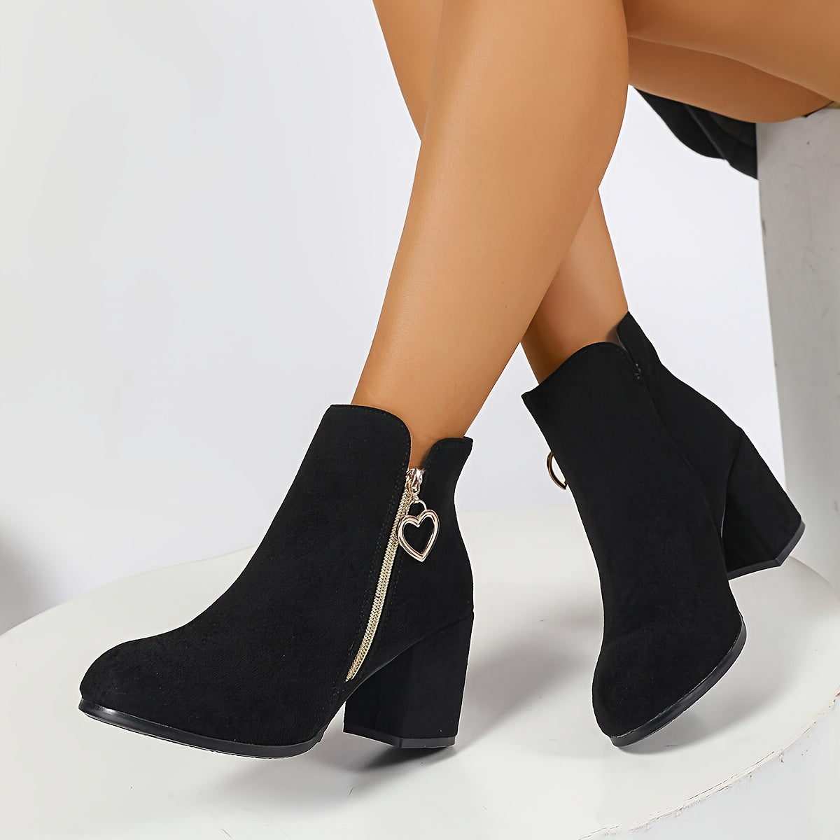 Beryl | Ankle Boots, Women, Warm, Fleece Lined, Block Heel, Side Zip, Winter, Slip On,
