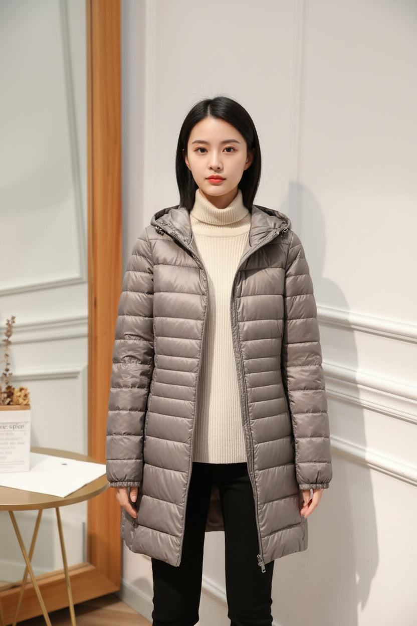 Jutta | Women's Long Winter Coat Hooded Quilted Insulated Warm Zip-Up