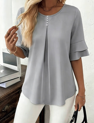 Sophia button-front top for women by Christine Brewer, featuring a stylish design and classic button details.