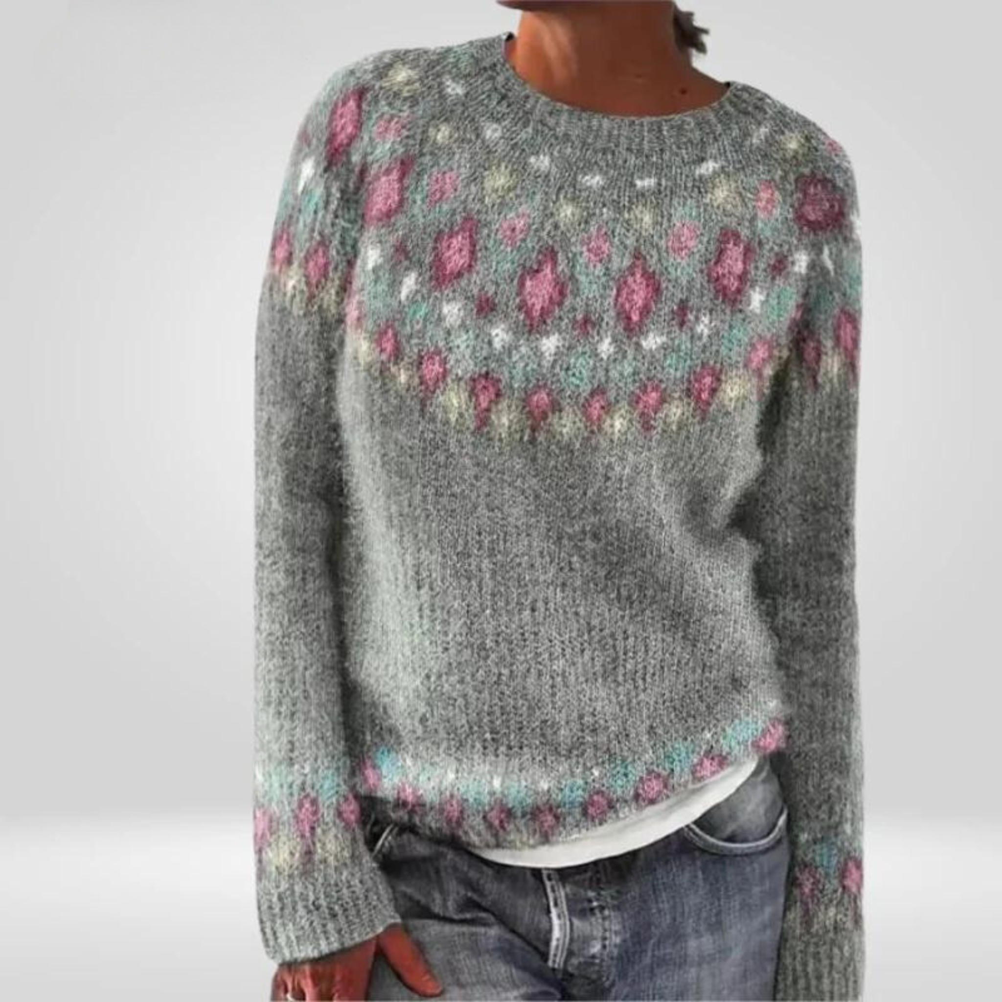 Eloise knit sweater for women from Christine Brewer's #1752 Collection, shown in a cozy, stylish design with a fitted silhouette.