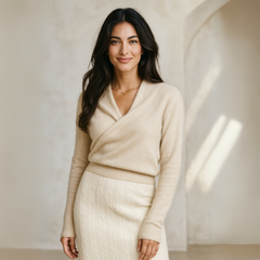 Helen cashmere sweater for women by Christine Brewer, soft cream knit with long sleeves and cozy fit, perfect for casual wear.